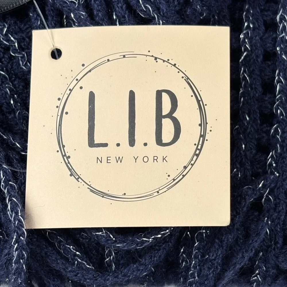 New L.I.B. New York‎ Infinity Scarf Womens OS Navy Blue Waffle Knit Metallic